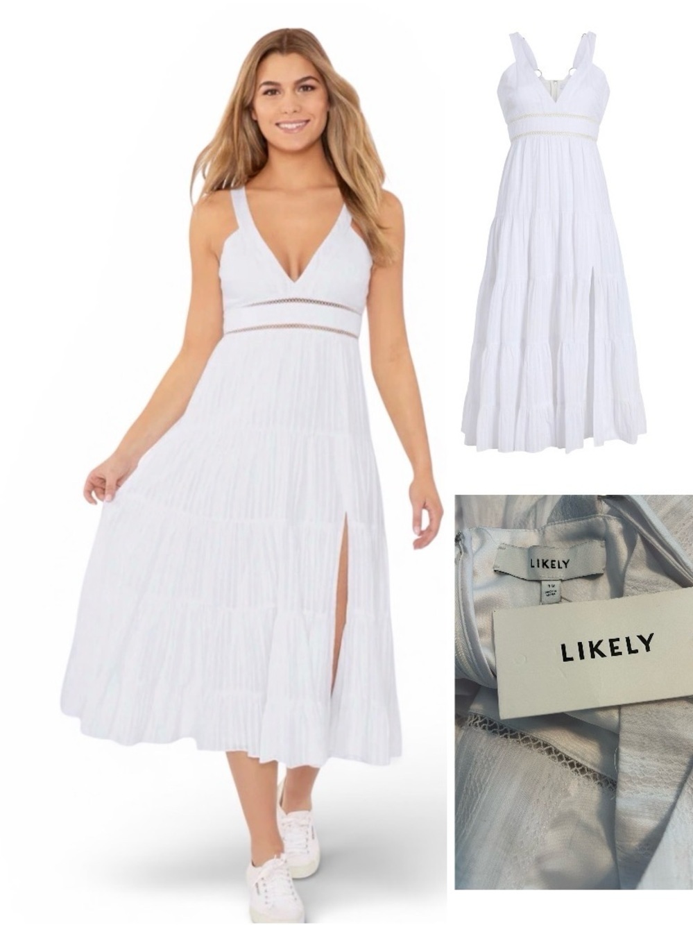 Revolve NWT Likely White Tiered V-Neck Midi Dress